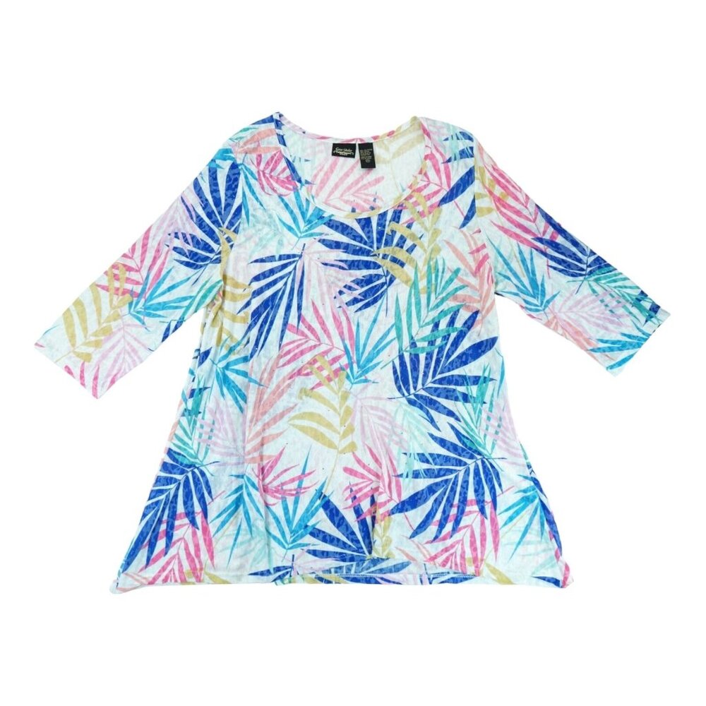 Sara Studio Floral Print 3/4 Sleeve Embellished  Blouse Shirt TOP‎ Size 2X
